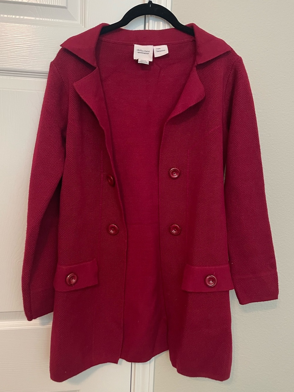 Della bee Women's Burgundy Knit Button-Front Long Cardigan